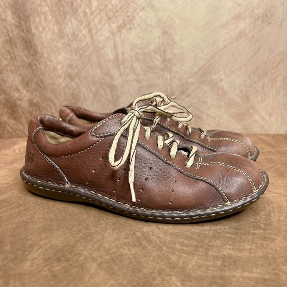 Vintage Y2K Born Warm Tone Brown Leather Sneaker Shoes Lace Up Round Toe Indie - Picture 1 of 11